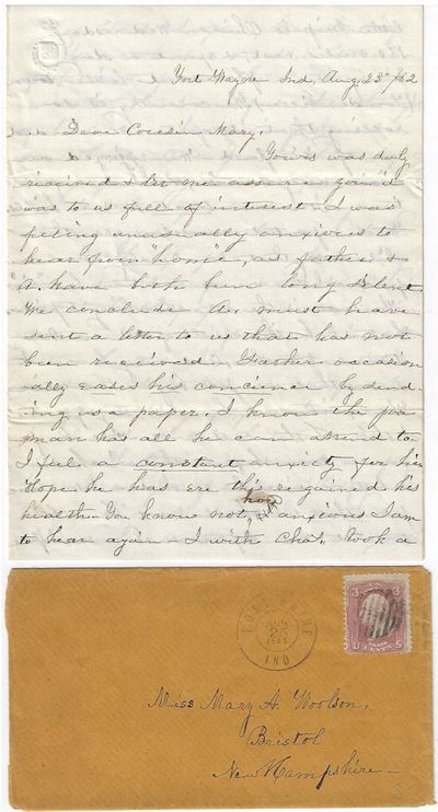 1862 – A letter from one cousin to another expressing concern for the Union and worrying about soldiers who had been captured