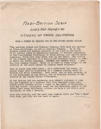 Nazi-British Scrip Used for Money by Citizens of Trona California; Froma Speech by Senator Nye in the United States Senate