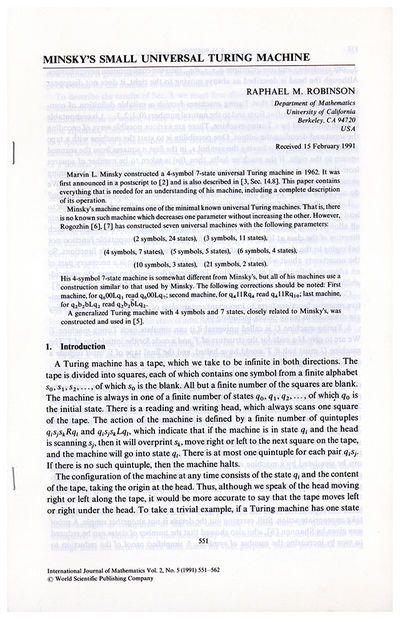 Minsky's small universal Turing machine. Offprint