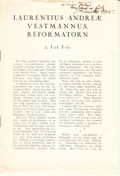 Laurentius Andreae Vestmannus, reformatorn.…