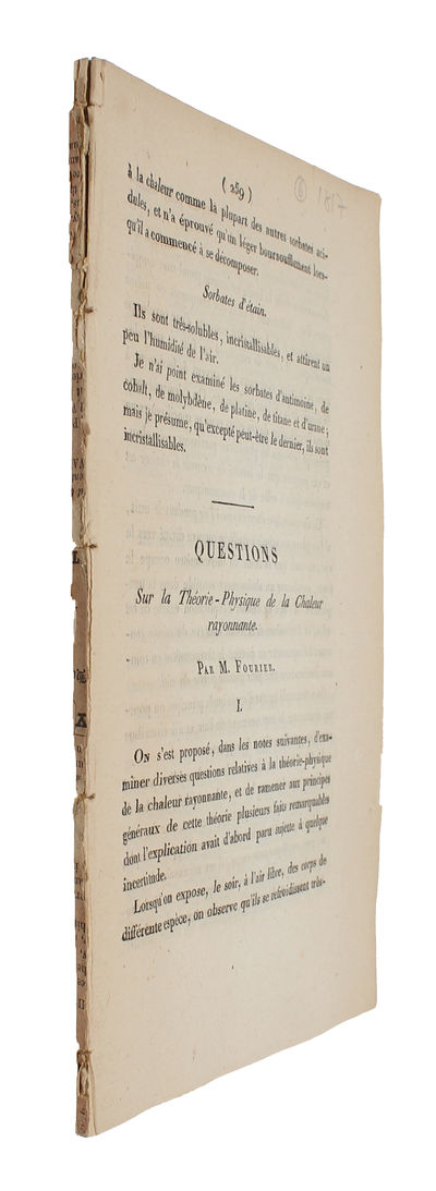 7 Papers on Radiant Heat: 1. Théorie de la chaleur (Extrait) - 2. Note sur la Chaleur rayonnante. - 3. Sur la Théorie-Physique de la Chaleur rayonnante. - 4. Extrait d'un Mémoire sur la Refroidissement séculaire du globe terrestre. - 5. Remarques gén... - [THE GREEN-HOUSE EFFECT] (photo 9)