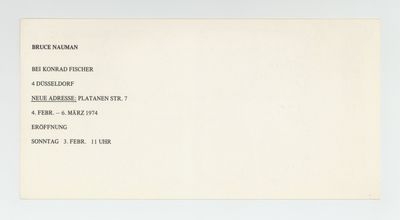 Exhibition postcard: Bruce Nauman: Yellow Body, Bei Konrad Fischer (4 February-6 March 1974)
