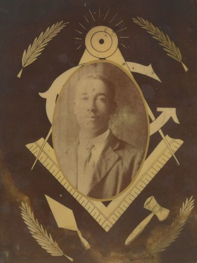 Laminated Tintype Portrait of an African-American Man with the Prince Hall Freemasons Insignia, c. 1910s