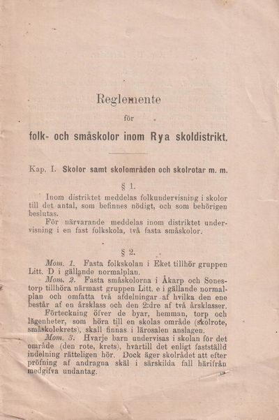 Reglemente för folk- och småskolor inom Rya…