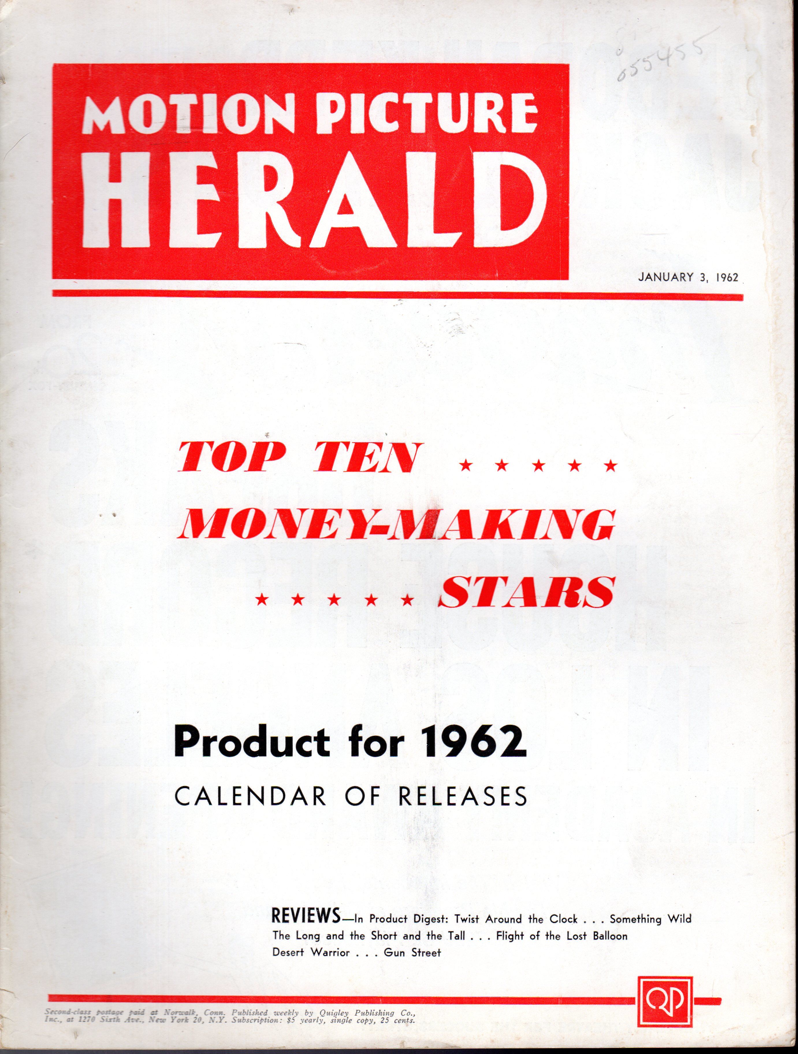Motion Picture Herald: Volume 226, No. 1: January 3, 1962 by Aaronson,  Charles S. & Quigley, Jr., Martin (editor) - 1962