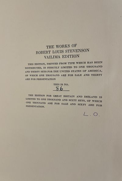 The Works of Robert Louis Stevenson (Vailima Edition, 26 volumes complete)