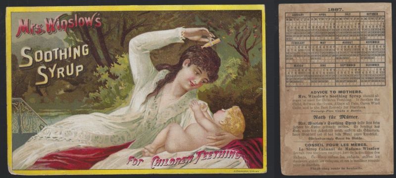 VICTORIAN TRADE CARD MRS. WINSLOW'S SOOTHING SYRUP WITH MOM AND BABY