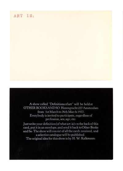 Postcard (150 x 105 mm.), printed on recto and stamped “ART IS:” on verso