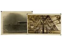 Two Original Rell S. Clements Photographs, 1920s: U.S.S. Shenandoah Moored to Mast on U.S.S. Patoka; Interior View of Keel Showing Arrangement of Fuel and Oil Tanks - Bunks - Telephone and Water Supply - Walkway 10" Wide Shown in Center