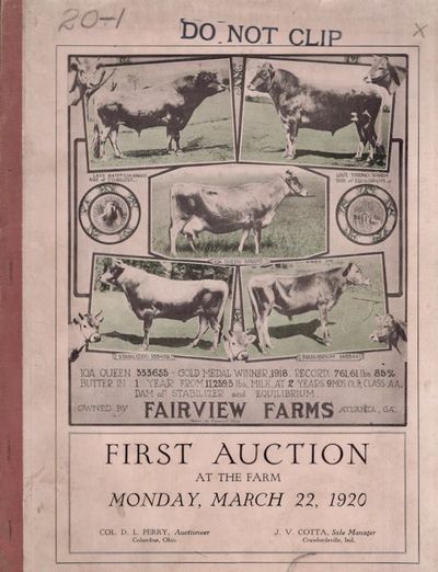 First Auction At The Farm Monday, March 22, 1920
