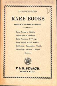 Catalogue 29/n.d. : rare books, sixteenth to the twentieth century. Early science & medicine, manuscripts & drawings, early Americana & voyages, Early botany & old Herbals, emblemata, typography, textile, architecture, Aviation, Costume, etc, etc. by F& G - CAMDEN STAACK - from Frits Knuf Antiquarian Books (SKU: 57159)