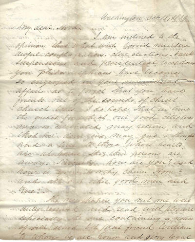 Autograph Letter Signed, Washington, D. C., October 18, 1839 to Samuel Hood, Philadelphia