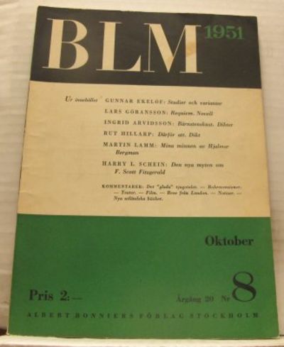 BLM. Bonniers Litterära Magasin. Oktober 1951.…
