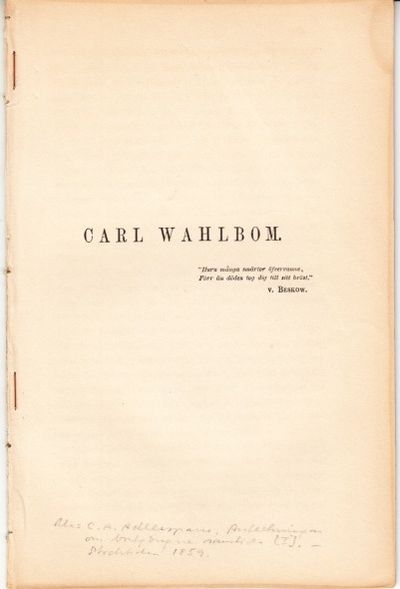 Carl Wahlbom. (Extrakt ur: Anteckningar om…