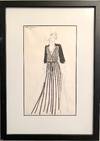 Hand drawn fashion sketch on Balmain stationery, water color and ink