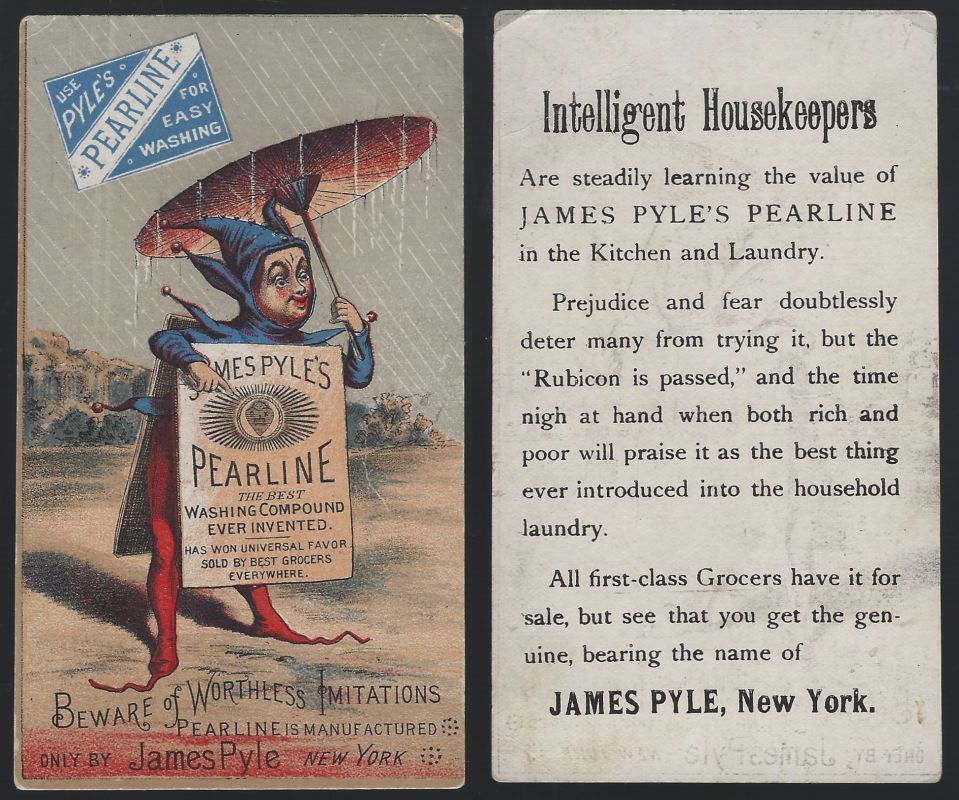 VICTORIAN TRADE CARD FOR PEARLINE WASHING COMPOUND WITH COURT JESTER