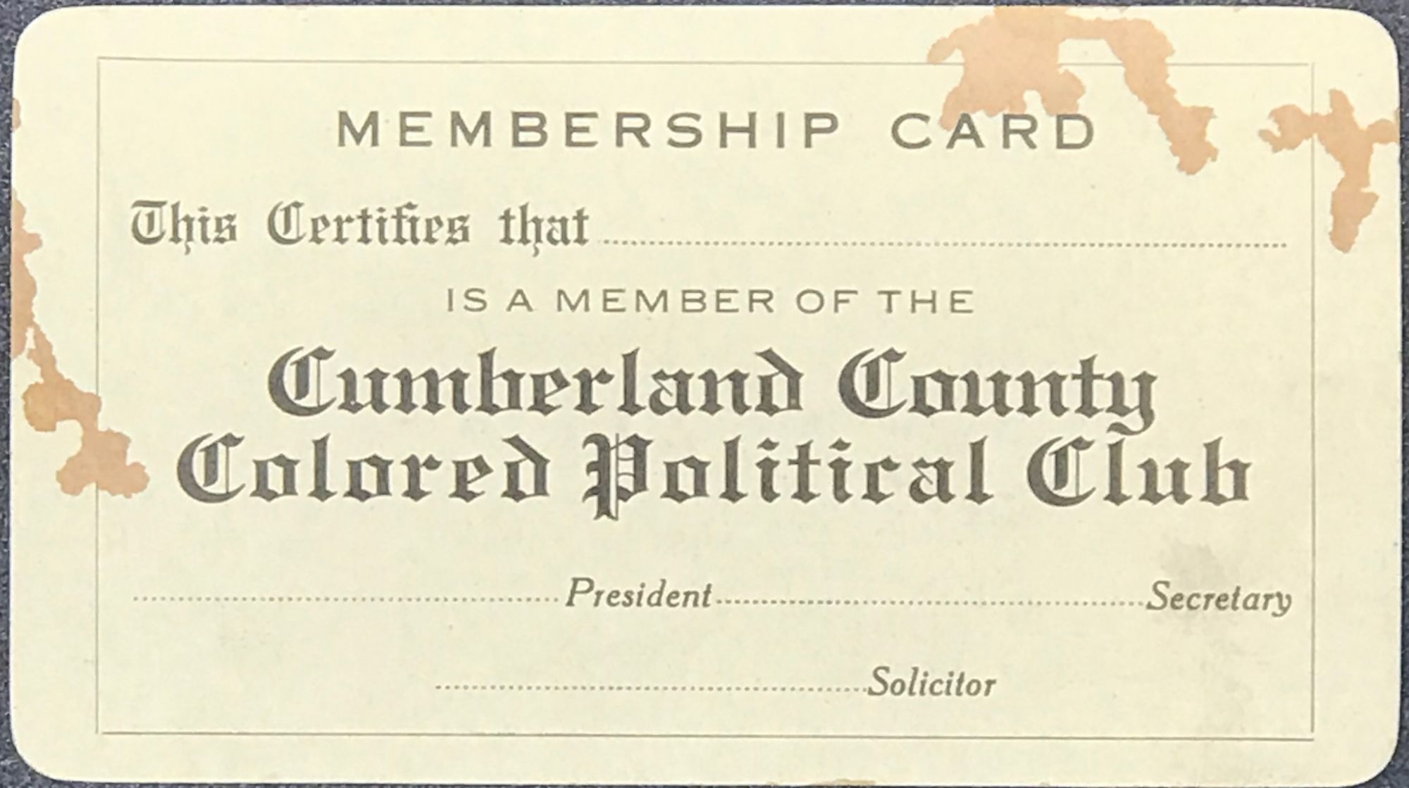 Membership Card / This Certifies that [blank space