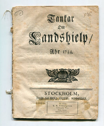 Tankar om landshielp/ åhr 1734.