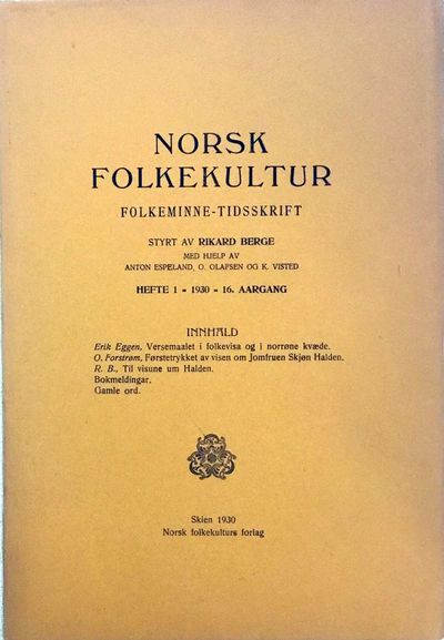 Folkeminne-Tidsskrift. Hefte 1. 1930- 16. årgang.…