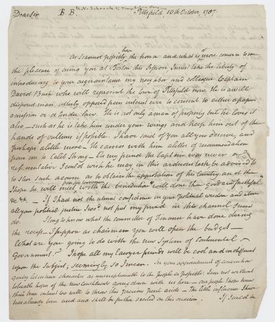 Autograph letter signed (“H V Schaak”) to Theophilus Parsons, Pittsfield, 10 October 1787