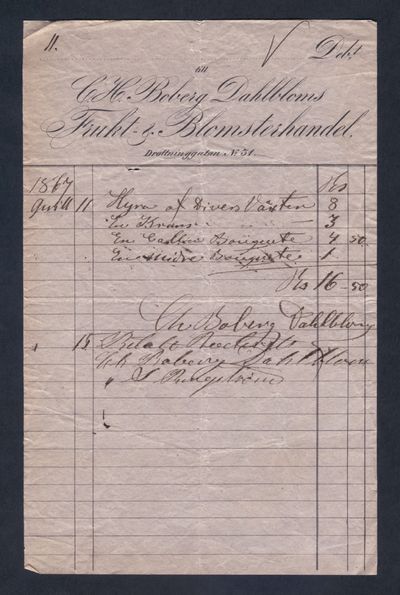 [Kvittens på hyrda och köpta växter 1867] C. H.…