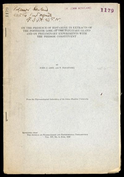 On the presence of histamine in extracts of the posterior lobe of the pituitary gland and on preliminary experiments with the pressor constitutent. Inscribed copy