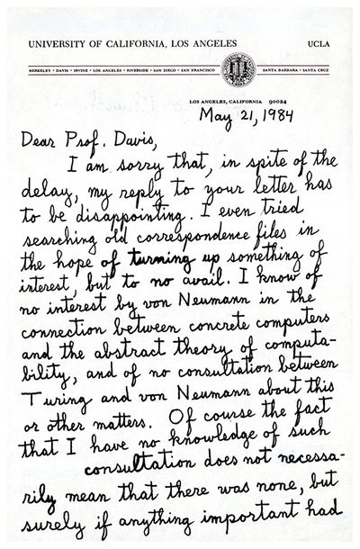 Autograph letter signed to Martin Davis
