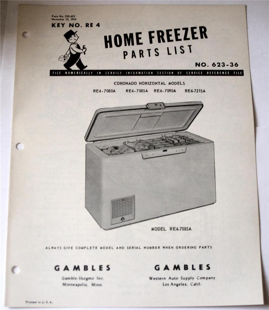 Coronado Home Freezer Parts List For Horizontal Models RE47080A, RE47085A, RE47090A and RE4