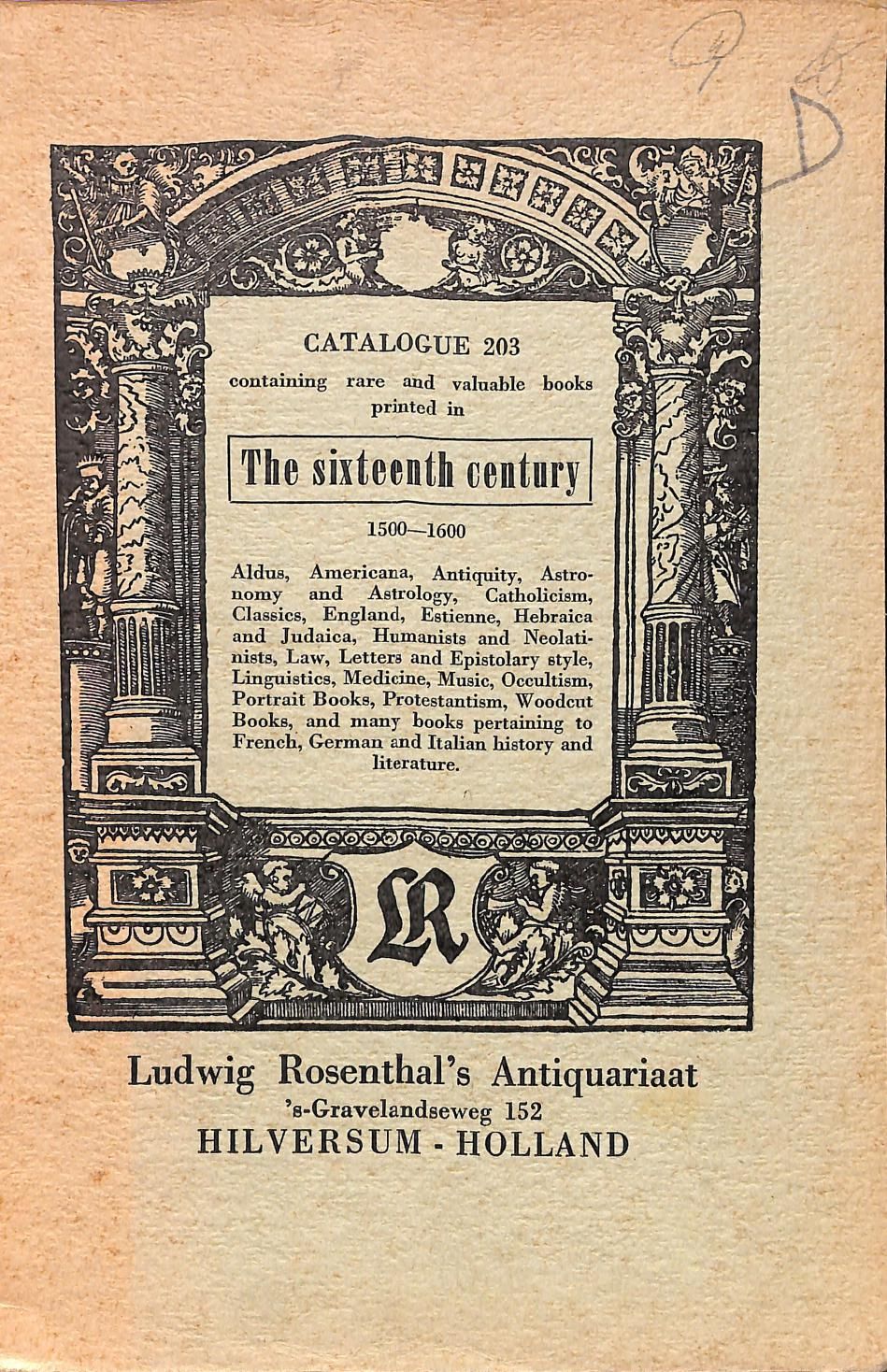 Catalogue 203/(c. 1959) Rare and Valuable Books Printed in the