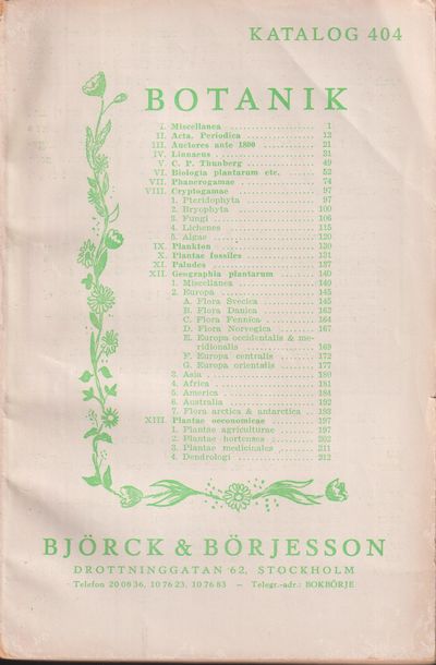 Katalog nr 404. Botanik [= omslagstitel].