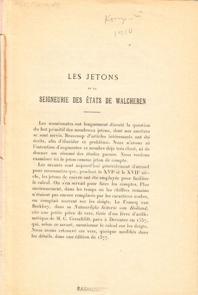 Les jetons de la seigneurie des états Walcheren.…