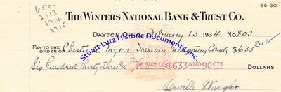 Check Signed By Orville Wright