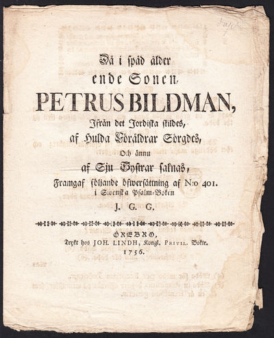 Då i späd ålder ende sonen, Petrus Bildman, ifrån…