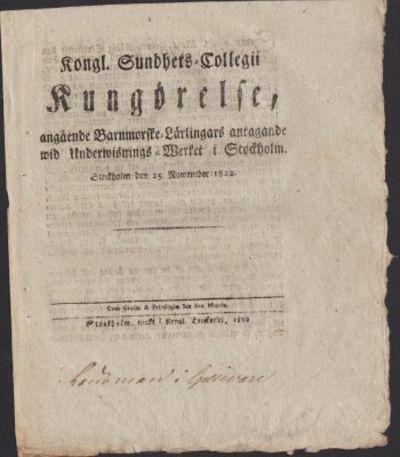Kongl. Sundhets-Collegii kungörelse, angående…