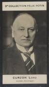 Photographie de la collection Félix Potin (4 x 7,5 cm) représentant : Lord Curzon, homme politique anglais. Début XXe. Vers 1900.