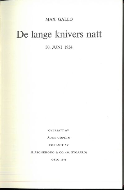 De lange knivers natt. 30. juni 1934. Oversatt av…
