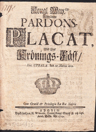 Kongl. may:ts Allmänne Pardons-Placat, Wid des…