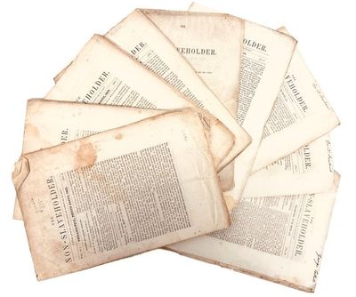 The Non-Slaveholder. 11 issues: Volume IV, Nos. 4-5, 7-8, 1849); New Series. Volume 1, Nos. 1, 2, 6, 7, 10-12 (First, Second,Sixth, Seventh, Tenth, Eleventh and Twelfth Month, 1853)