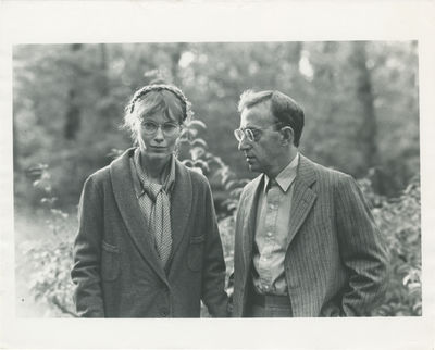 N.p.: N.p., 1980. Vintage satin-finish photograph of actress Mia Farrow and her then-partner, direct...