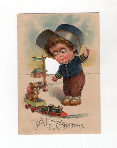 A Happy Christmas" -- Train-themed Childhood Greeting Card
