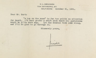 21/10/1931. Henry L. Mencken was a journalist, essayist, satirist, cultural critic, and scholar of A...