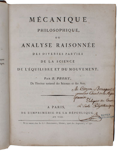 Mécanique Philosophique, ou Analyse Raisonnée des diverses parties de la Science de l'Équilibre et du Mouvement.  - [FROM NAPOLEON'S LIBRARY] (photo 4)
