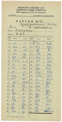 31st USSR Championship, Leningrad 1963 Score Sheet Yuri Awerbachi and Ivo Nei