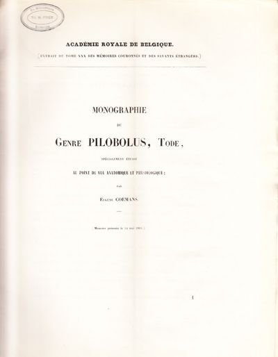 Monographie du genre Pilobolus, Tode, spécialment…