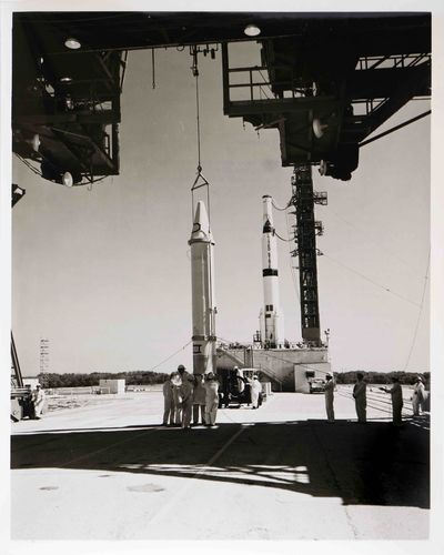[NASA press photo showing the IMP-I spacecraft at…