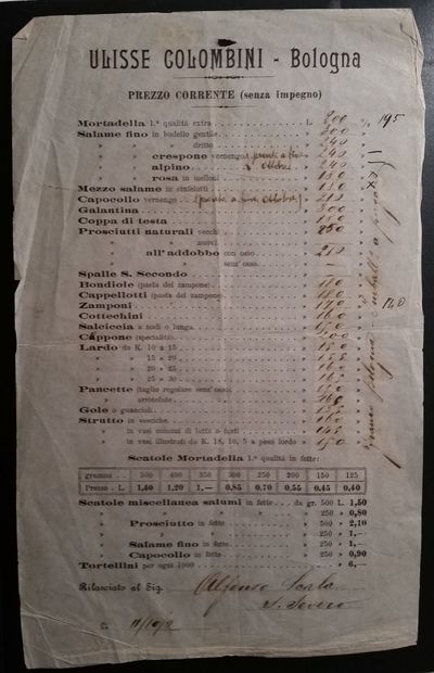Ulisse Colombini - Bologna. Prezzo Corrente (senza impegno)