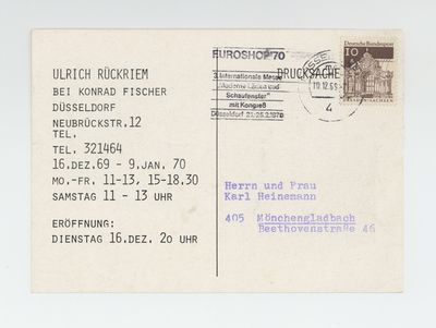 Exhibition postcard: Ulrich Rückriem Bei Konrad Fischer (16 December 1969-9 January 1970)