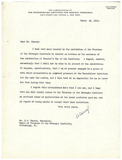 Typed letter signed to Samuel Hayden Church