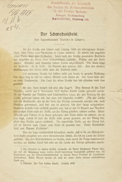 Der Schwedenstein. Von Superintendent Jödicke in…