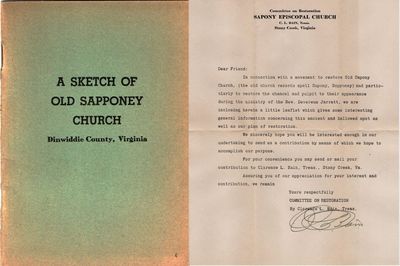 [VIRGINIA] A SKETCH OF OLD SAPPONEY CHURCH. DINWIDDIE COUNTY, VIRGINIA